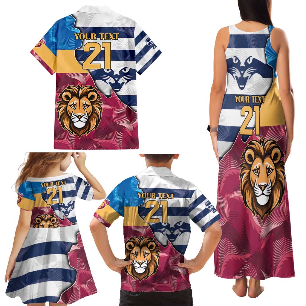 Brisbane-Geelong Football Custom Family Matching Tank Maxi Dress and Hawaiian Shirt Cracked Metal Style