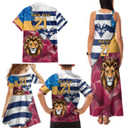 Brisbane-Geelong Football Custom Family Matching Tank Maxi Dress and Hawaiian Shirt Cracked Metal Style