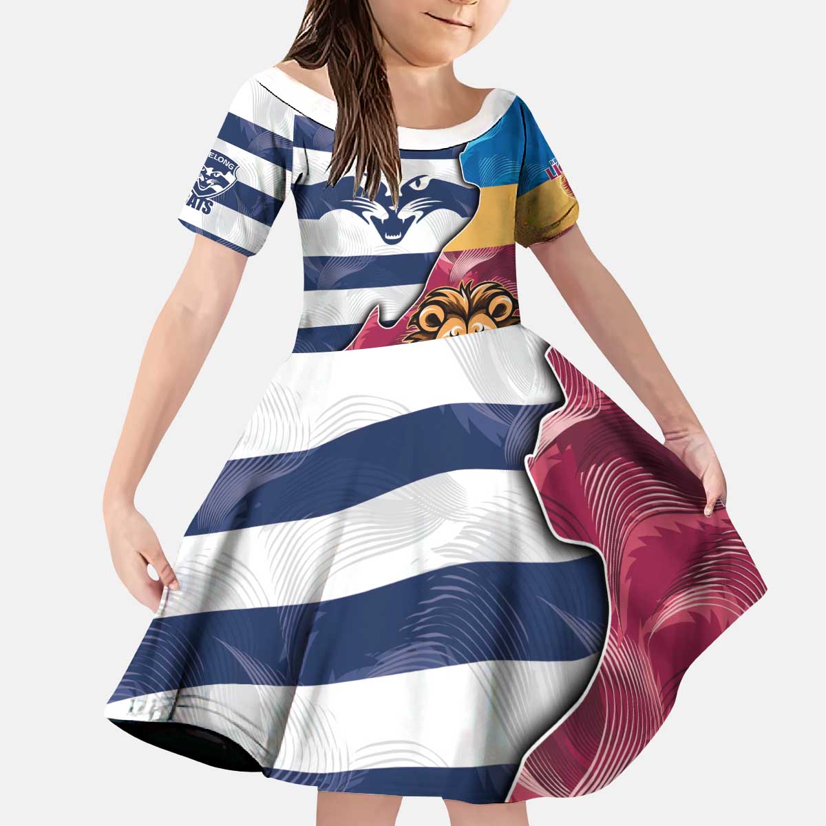 Brisbane-Geelong Football Custom Kid Short Sleeve Dress Cracked Metal Style