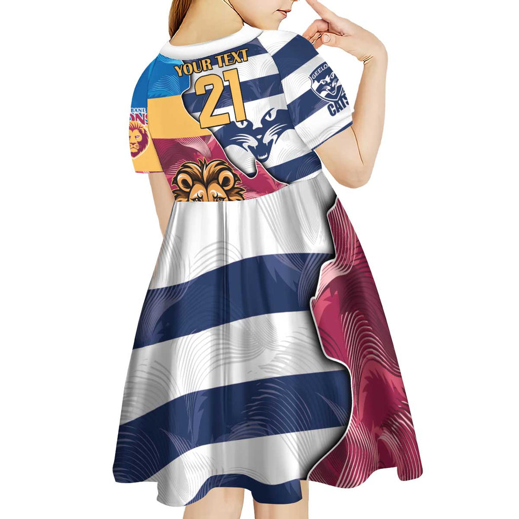 Brisbane-Geelong Football Custom Kid Short Sleeve Dress Cracked Metal Style
