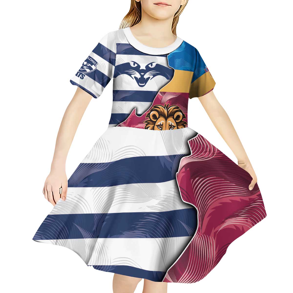 Brisbane-Geelong Football Custom Kid Short Sleeve Dress Cracked Metal Style