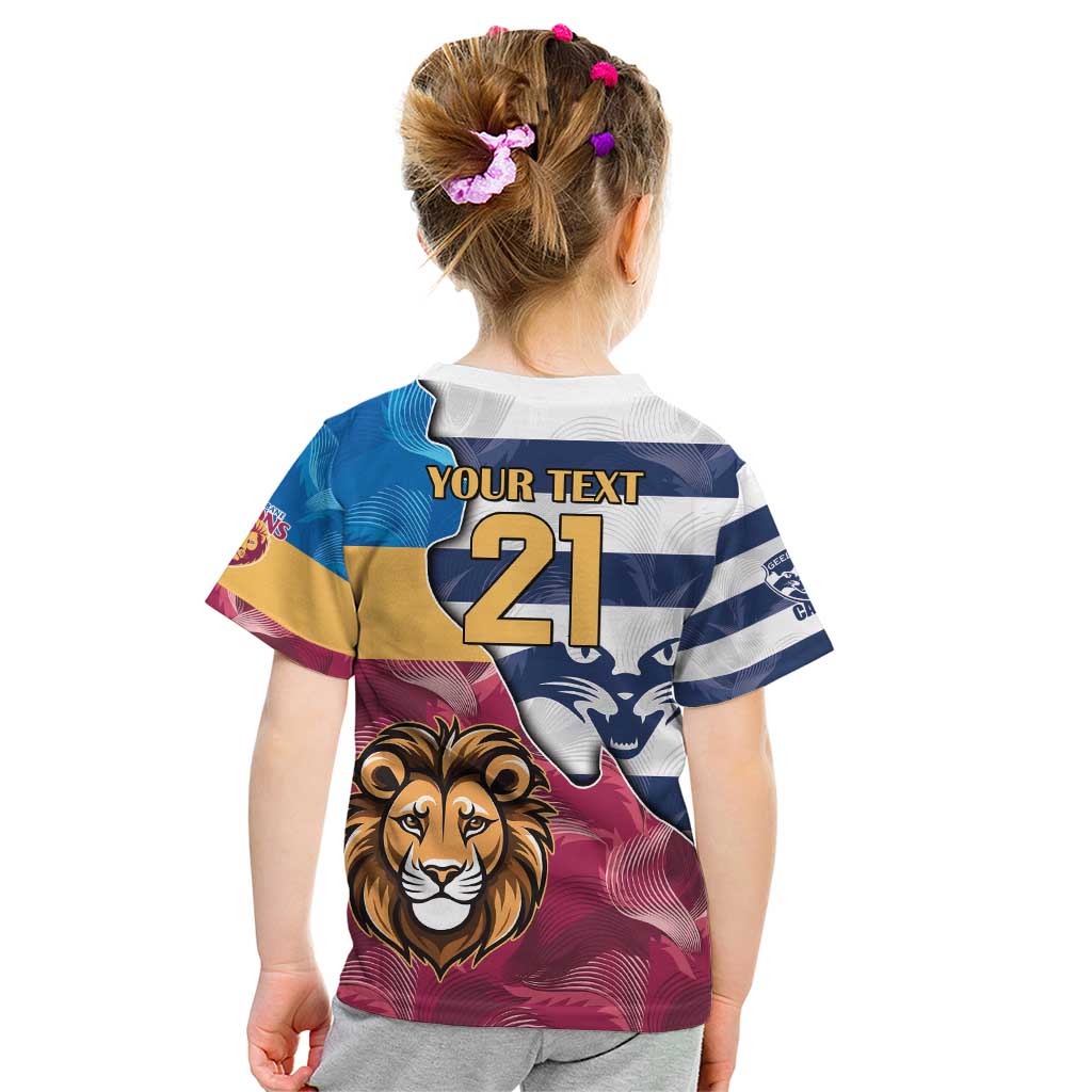 Brisbane-Geelong Football Custom Kid T Shirt Cracked Metal Style