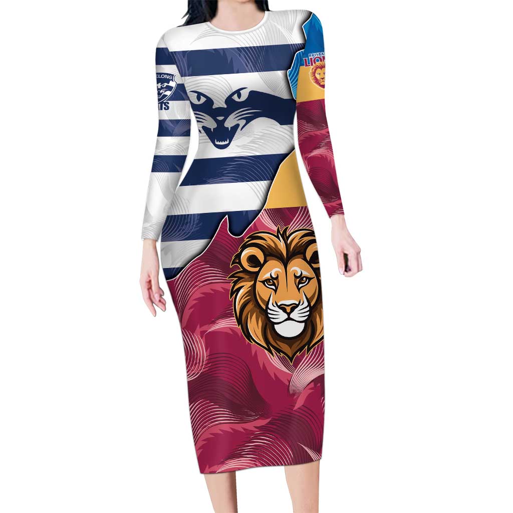 Brisbane-Geelong Football Custom Long Sleeve Bodycon Dress Cracked Metal Style