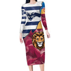 Brisbane-Geelong Football Custom Long Sleeve Bodycon Dress Cracked Metal Style