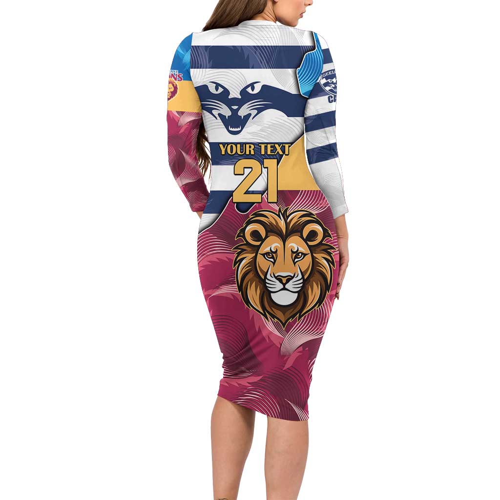Brisbane-Geelong Football Custom Long Sleeve Bodycon Dress Cracked Metal Style
