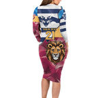 Brisbane-Geelong Football Custom Long Sleeve Bodycon Dress Cracked Metal Style