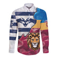 Brisbane-Geelong Football Custom Long Sleeve Button Shirt Cracked Metal Style