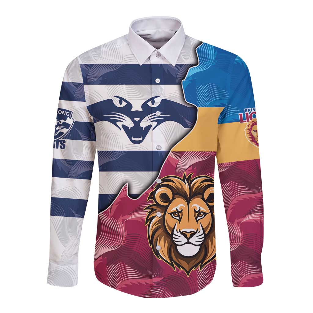 Brisbane-Geelong Football Custom Long Sleeve Button Shirt Cracked Metal Style