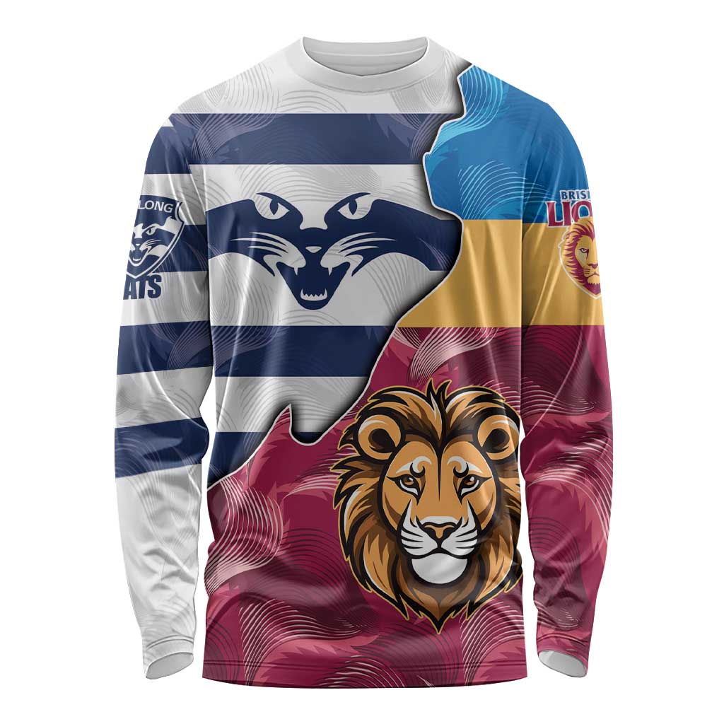 Brisbane-Geelong Football Custom Long Sleeve Shirt Cracked Metal Style
