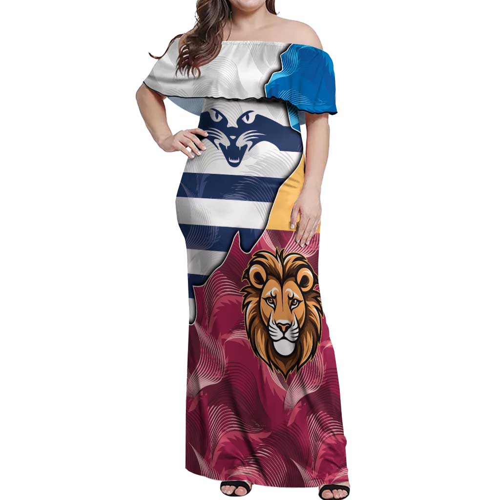 Brisbane-Geelong Football Custom Off Shoulder Maxi Dress Cracked Metal Style