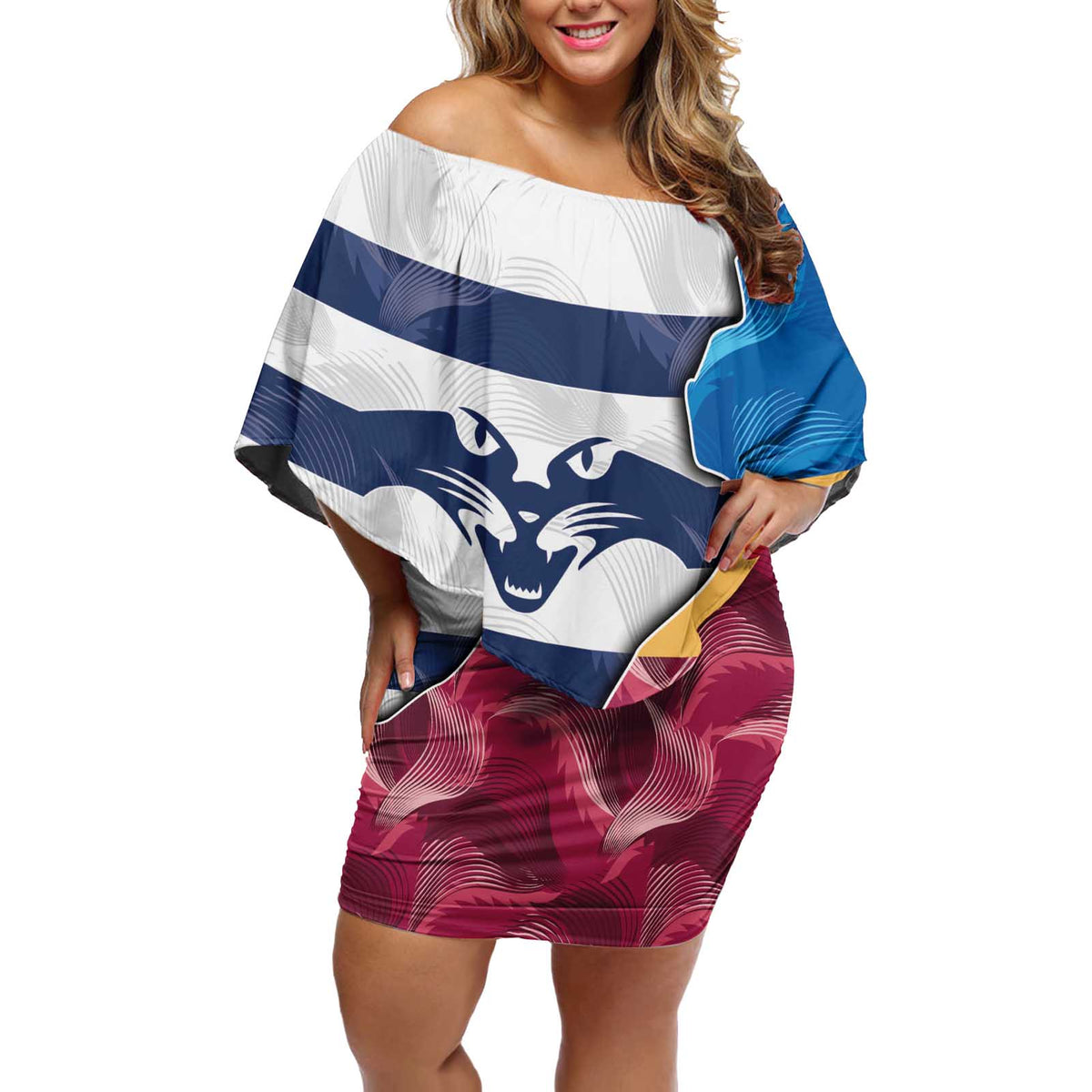 Brisbane-Geelong Football Custom Off Shoulder Short Dress Cracked Metal Style