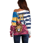 Brisbane-Geelong Football Custom Off Shoulder Sweater Cracked Metal Style