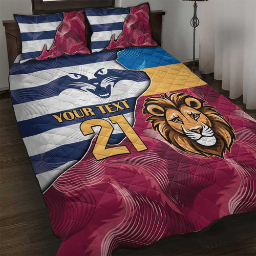 Brisbane-Geelong Football Custom Quilt Bed Set Cracked Metal Style