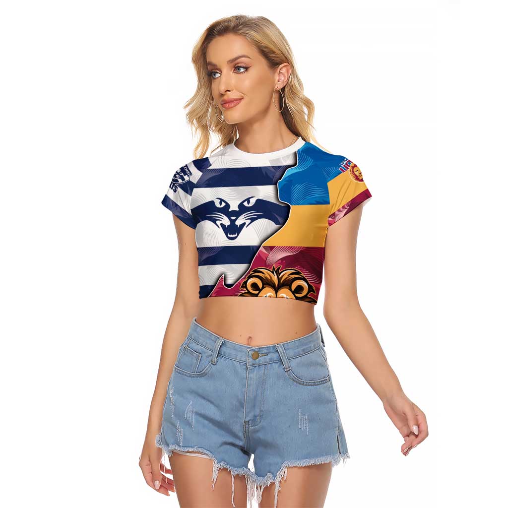 Brisbane-Geelong Football Custom Raglan Cropped T Shirt Cracked Metal Style