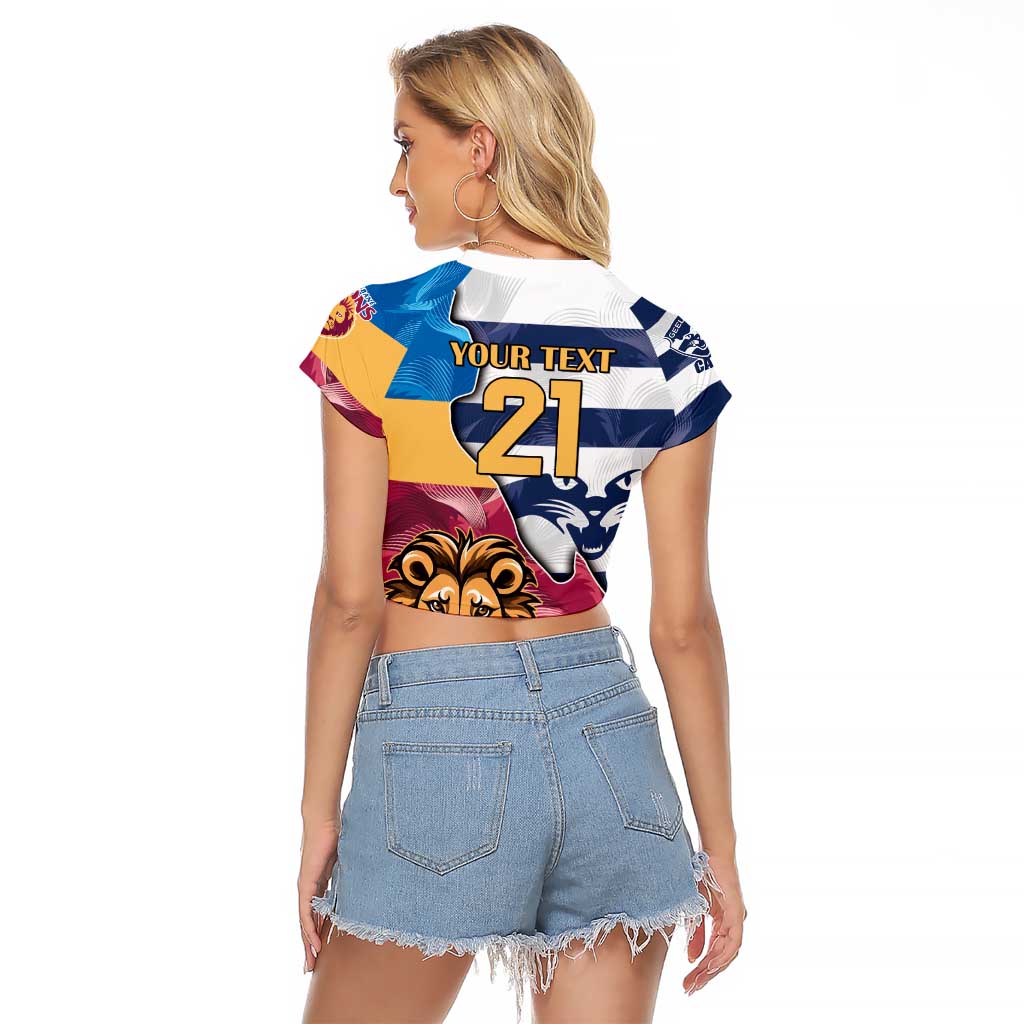 Brisbane-Geelong Football Custom Raglan Cropped T Shirt Cracked Metal Style