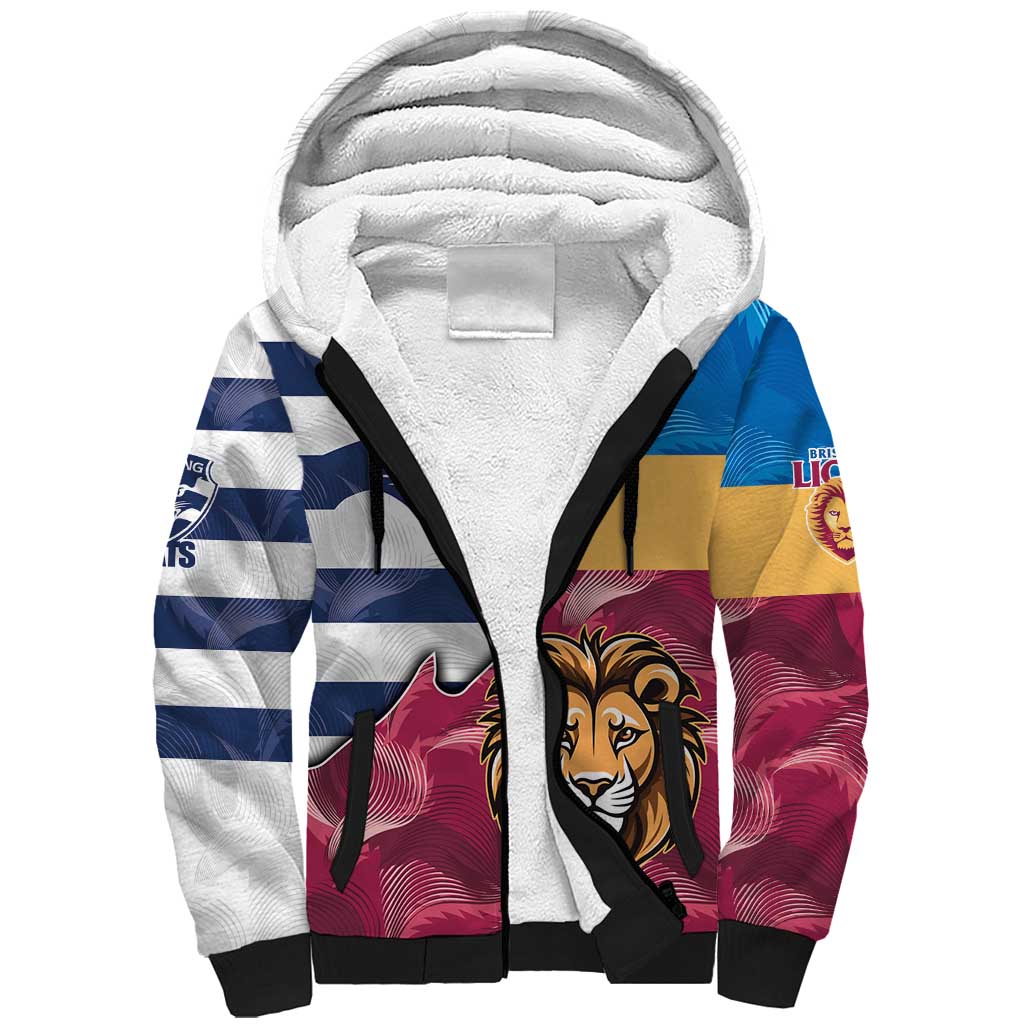 Brisbane-Geelong Football Custom Sherpa Hoodie Cracked Metal Style
