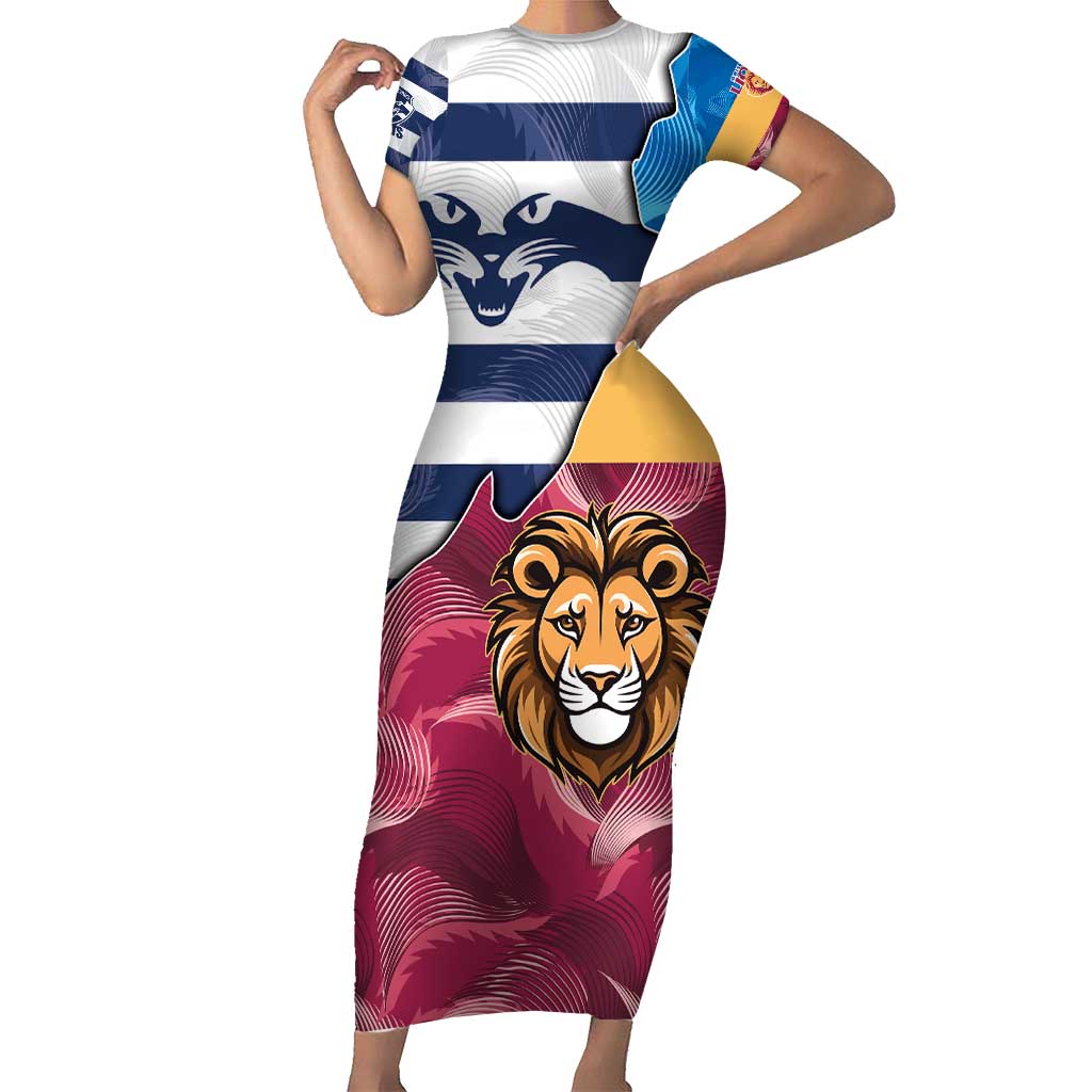 Brisbane-Geelong Football Custom Short Sleeve Bodycon Dress Cracked Metal Style