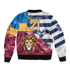 Brisbane-Geelong Football Custom Sleeve Zip Bomber Jacket Cracked Metal Style