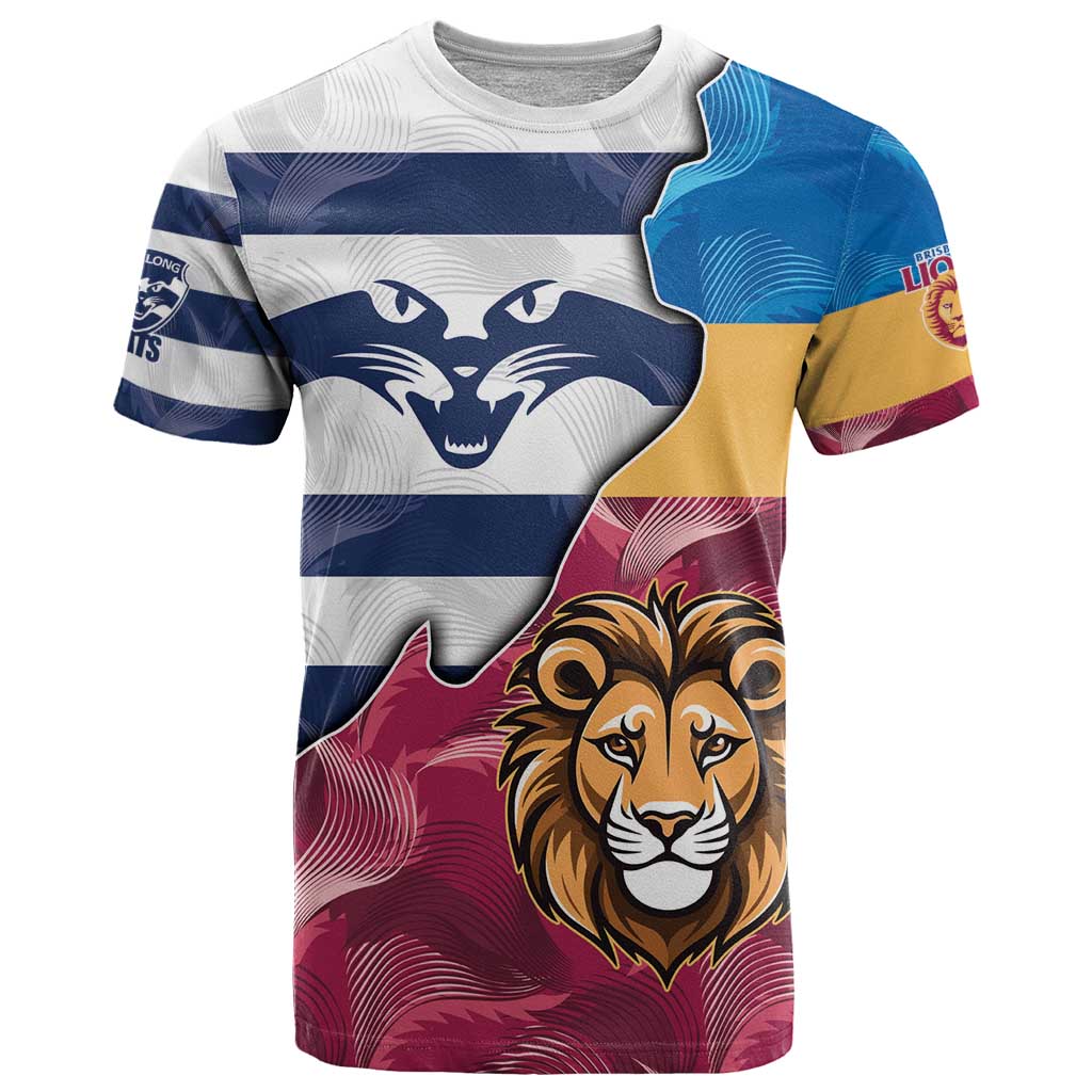 Brisbane-Geelong Football Custom T Shirt Cracked Metal Style