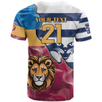 Brisbane-Geelong Football Custom T Shirt Cracked Metal Style