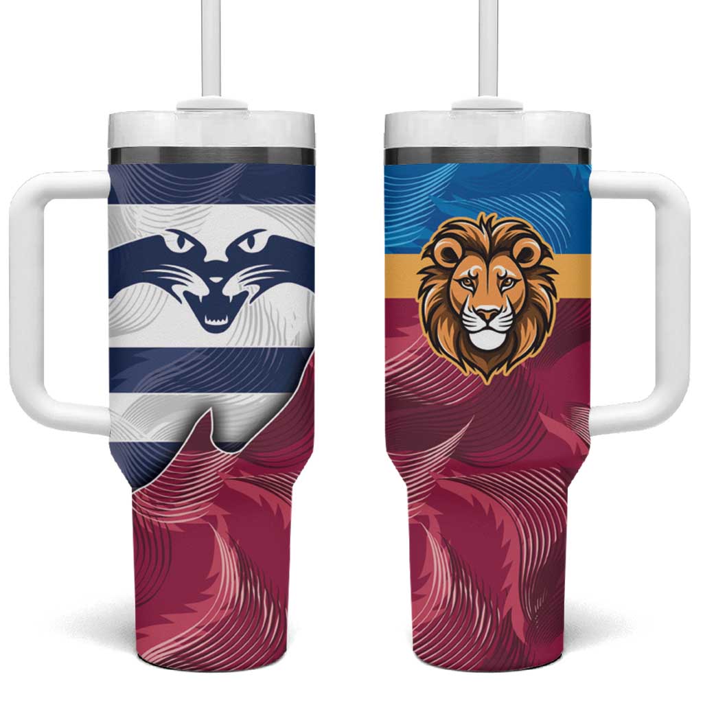 Brisbane-Geelong Football Custom Tumbler With Handle Cracked Metal Style
