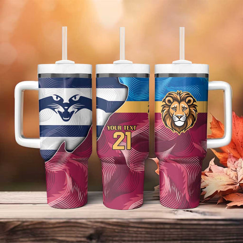Brisbane-Geelong Football Custom Tumbler With Handle Cracked Metal Style