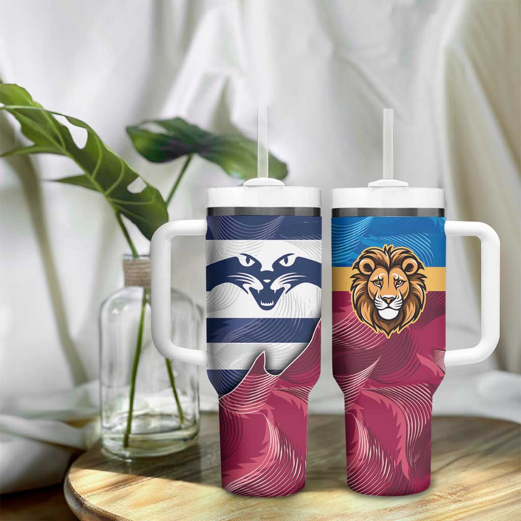 Brisbane-Geelong Football Custom Tumbler With Handle Cracked Metal Style