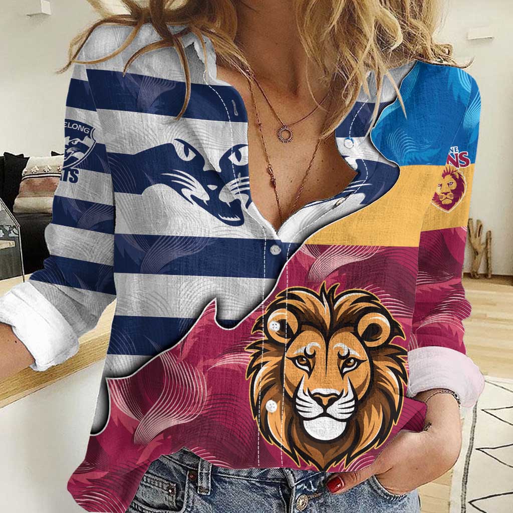 Brisbane-Geelong Football Custom Women Casual Shirt Cracked Metal Style