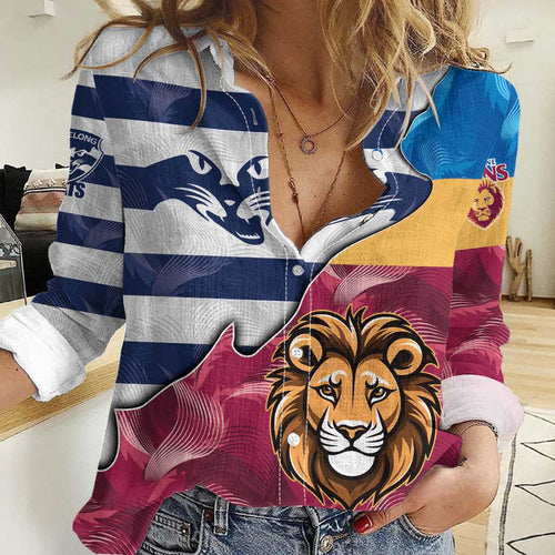 Brisbane-Geelong Football Custom Women Casual Shirt Cracked Metal Style