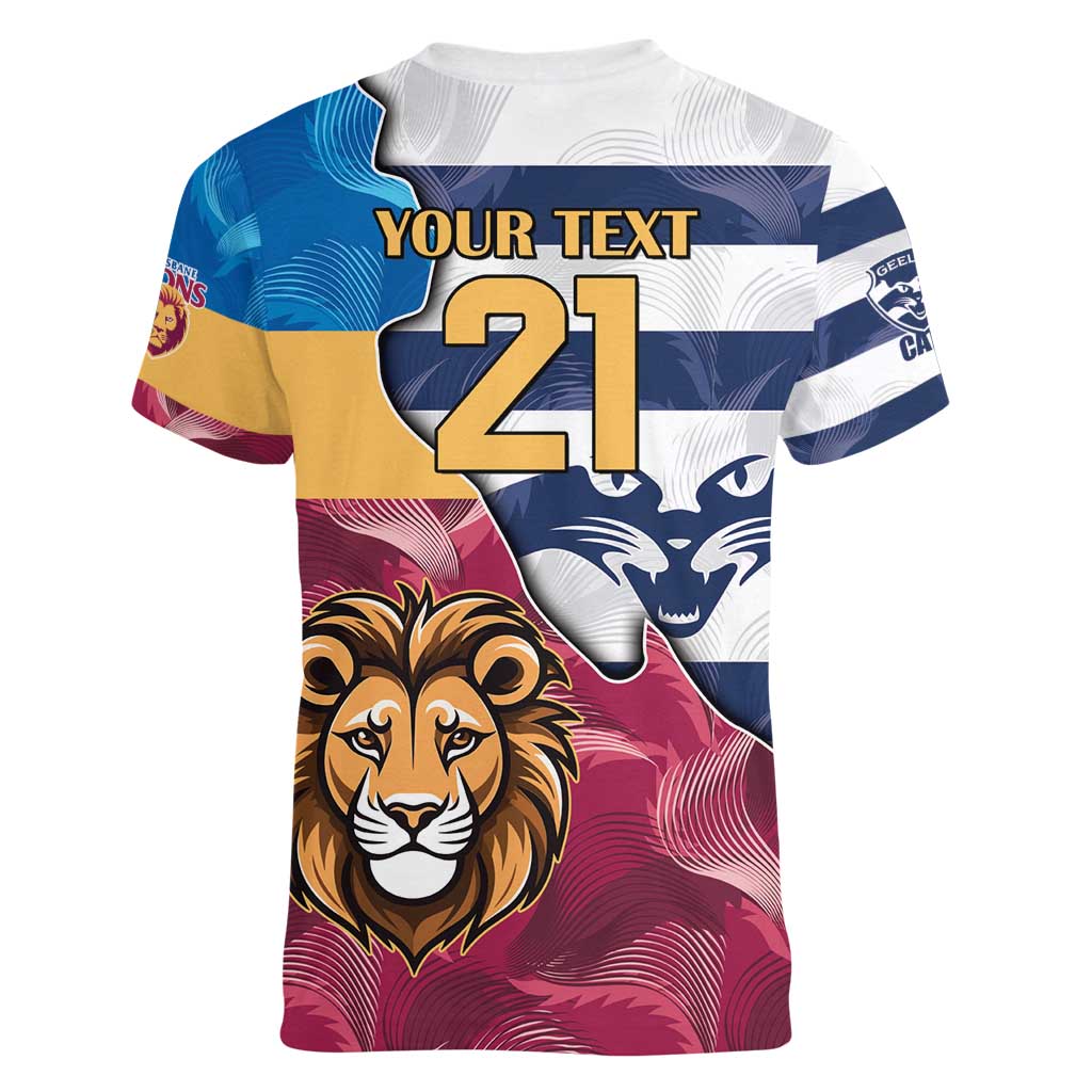 Brisbane-Geelong Football Custom Women V-Neck T-Shirt Cracked Metal Style