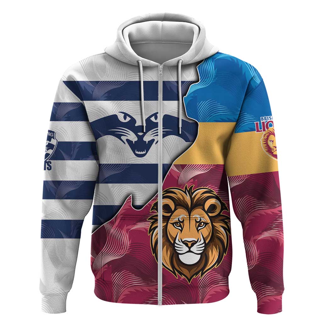 Brisbane-Geelong Football Custom Zip Hoodie Cracked Metal Style