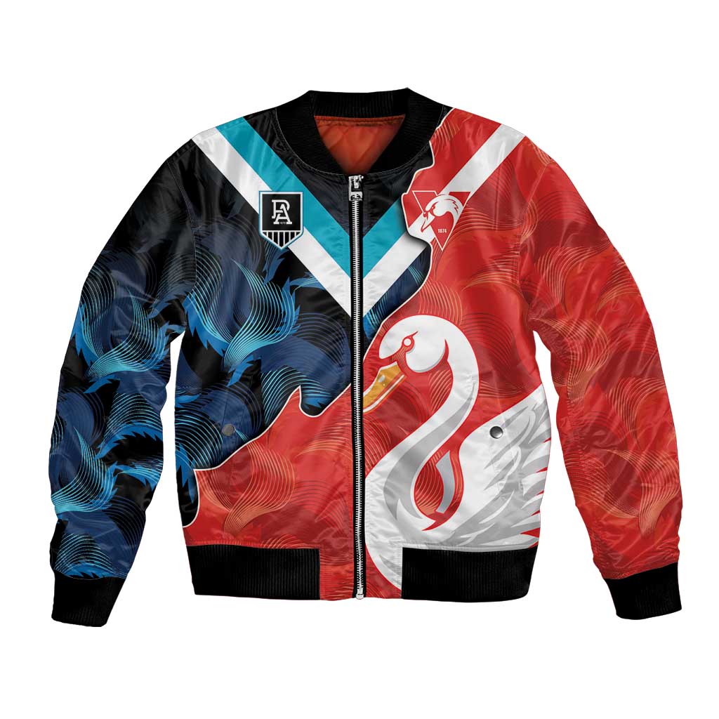Swans-Port Adelaide Football Custom Bomber Jacket Cracked Metal Style