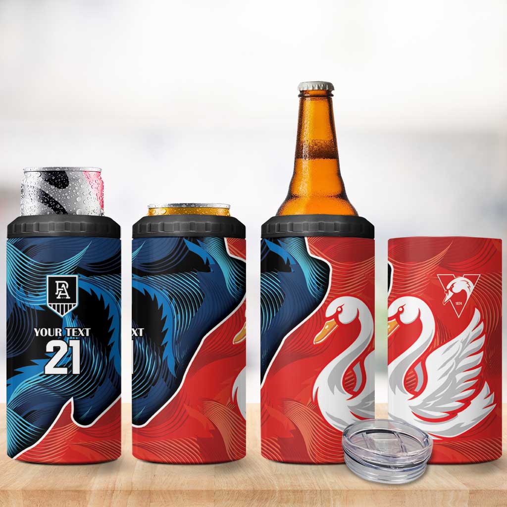 Swans-Port Adelaide Football Custom 4 in 1 Can Cooler Tumbler Cracked Metal Style