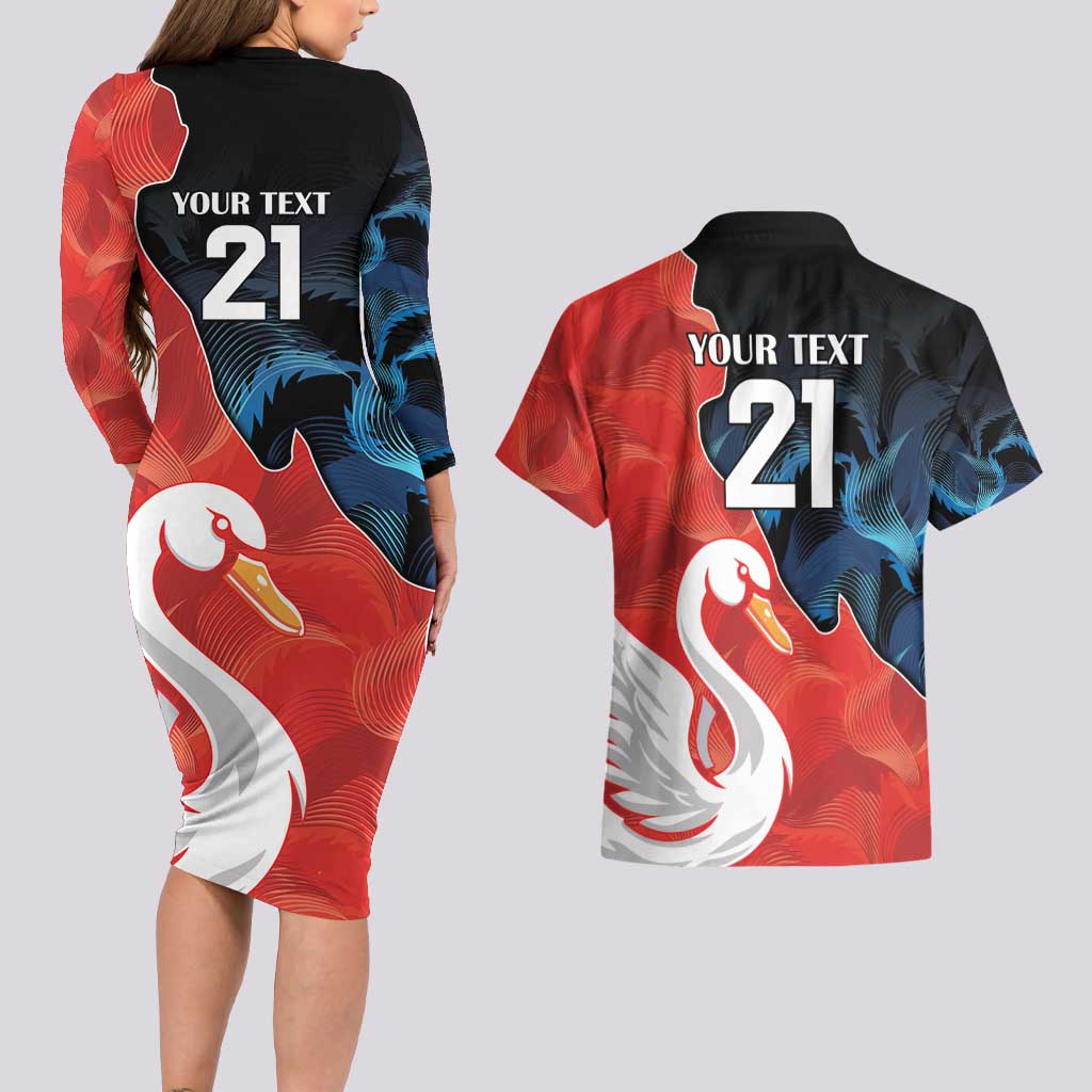 Swans-Port Adelaide Football Custom Couples Matching Long Sleeve Bodycon Dress and Hawaiian Shirt Cracked Metal Style