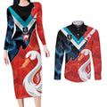 Swans-Port Adelaide Football Custom Couples Matching Long Sleeve Bodycon Dress and Long Sleeve Button Shirt Cracked Metal Style