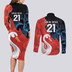 Swans-Port Adelaide Football Custom Couples Matching Long Sleeve Bodycon Dress and Long Sleeve Button Shirt Cracked Metal Style