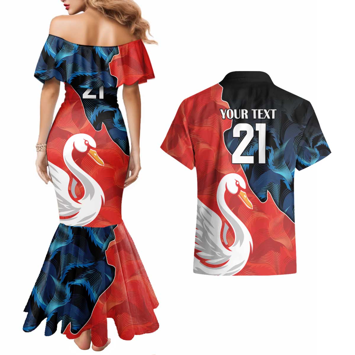 Swans-Port Adelaide Football Custom Couples Matching Mermaid Dress and Hawaiian Shirt Cracked Metal Style