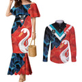 Swans-Port Adelaide Football Custom Couples Matching Mermaid Dress and Long Sleeve Button Shirt Cracked Metal Style
