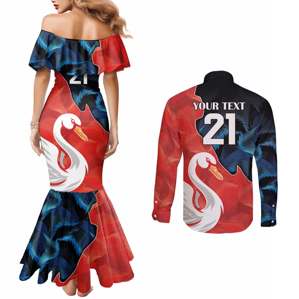 Swans-Port Adelaide Football Custom Couples Matching Mermaid Dress and Long Sleeve Button Shirt Cracked Metal Style
