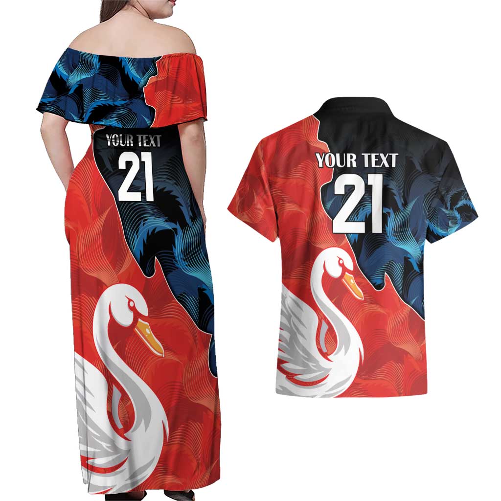 Swans-Port Adelaide Football Custom Couples Matching Off Shoulder Maxi Dress and Hawaiian Shirt Cracked Metal Style