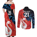 Swans-Port Adelaide Football Custom Couples Matching Off Shoulder Maxi Dress and Long Sleeve Button Shirt Cracked Metal Style