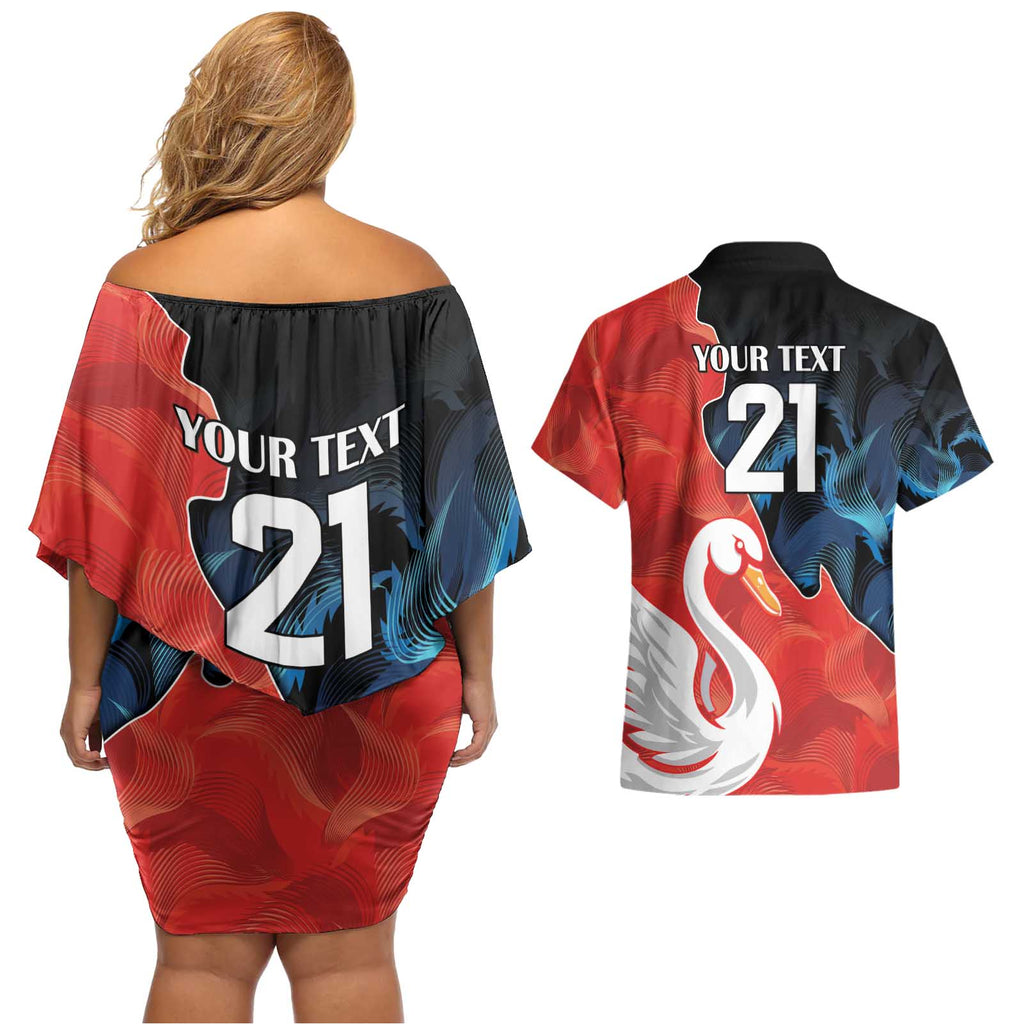 Swans-Port Adelaide Football Custom Couples Matching Off Shoulder Short Dress and Hawaiian Shirt Cracked Metal Style