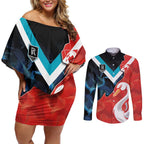 Swans-Port Adelaide Football Custom Couples Matching Off Shoulder Short Dress and Long Sleeve Button Shirt Cracked Metal Style