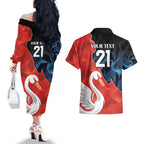 Swans-Port Adelaide Football Custom Couples Matching Off The Shoulder Long Sleeve Dress and Hawaiian Shirt Cracked Metal Style