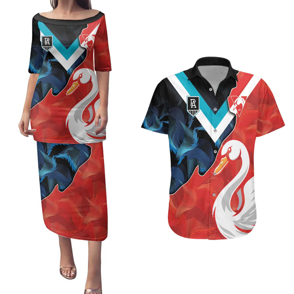 Swans-Port Adelaide Football Custom Couples Matching Puletasi and Hawaiian Shirt Cracked Metal Style