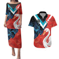 Swans-Port Adelaide Football Custom Couples Matching Puletasi and Hawaiian Shirt Cracked Metal Style