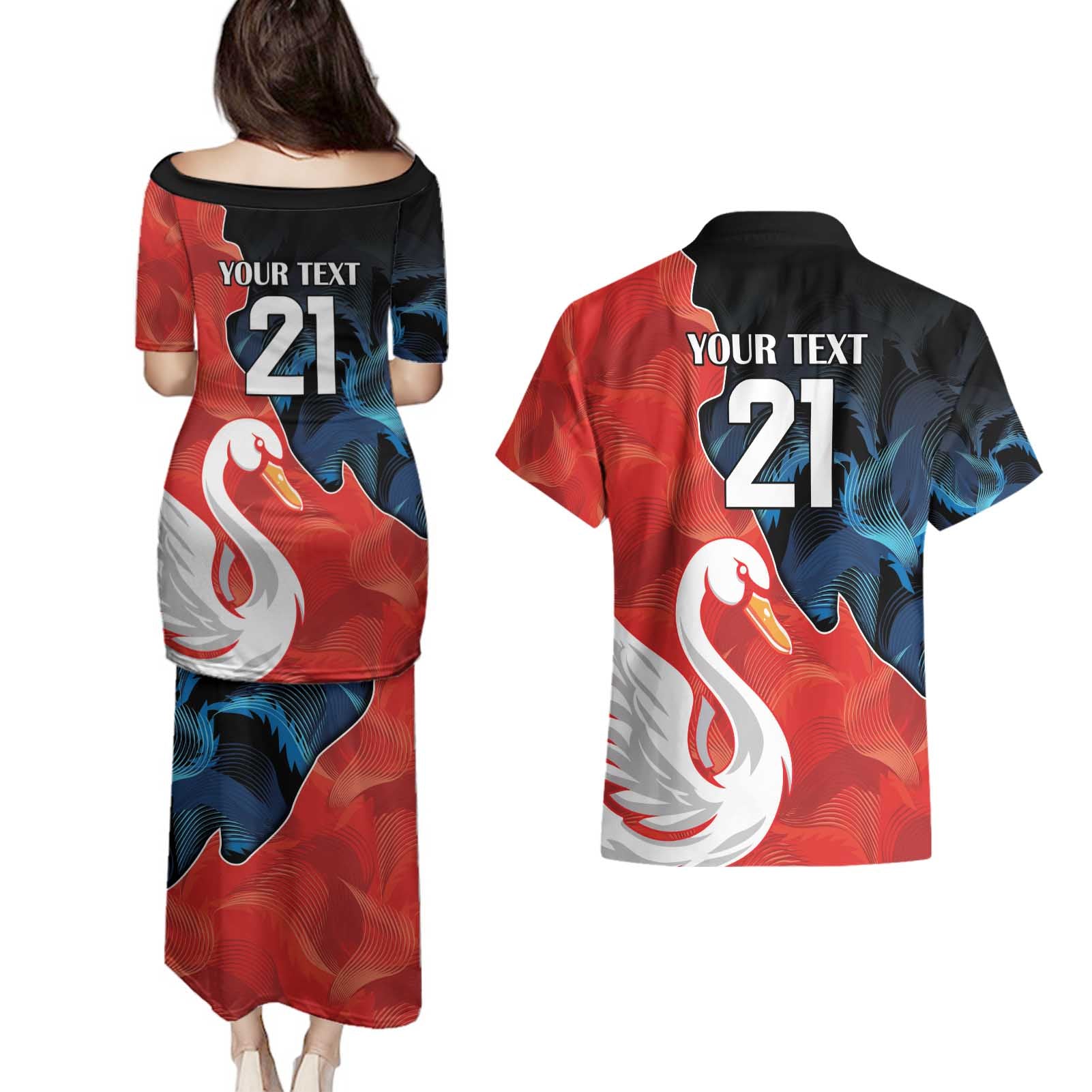 Swans-Port Adelaide Football Custom Couples Matching Puletasi and Hawaiian Shirt Cracked Metal Style