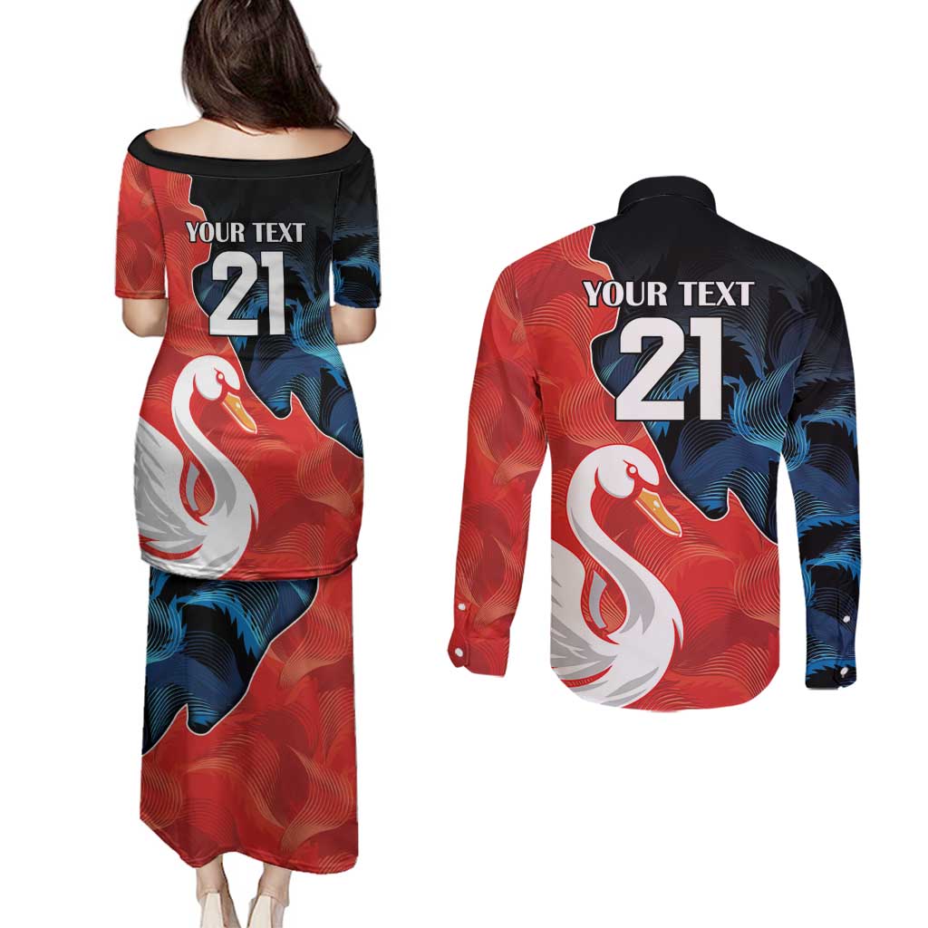 Swans-Port Adelaide Football Custom Couples Matching Puletasi and Long Sleeve Button Shirt Cracked Metal Style