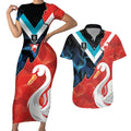 Swans-Port Adelaide Football Custom Couples Matching Short Sleeve Bodycon Dress and Hawaiian Shirt Cracked Metal Style