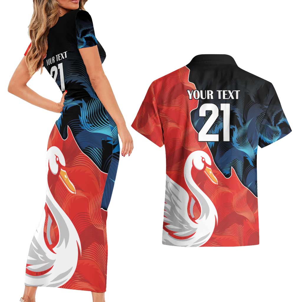Swans-Port Adelaide Football Custom Couples Matching Short Sleeve Bodycon Dress and Hawaiian Shirt Cracked Metal Style